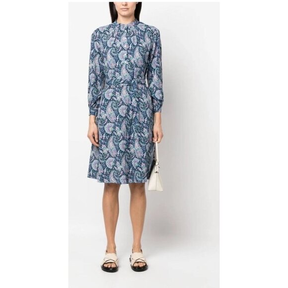APC Dresses & Skirts - NWT A.P.C. Dress Women's Blue Paisley Print Belted Shirtdress Size 40 Medium